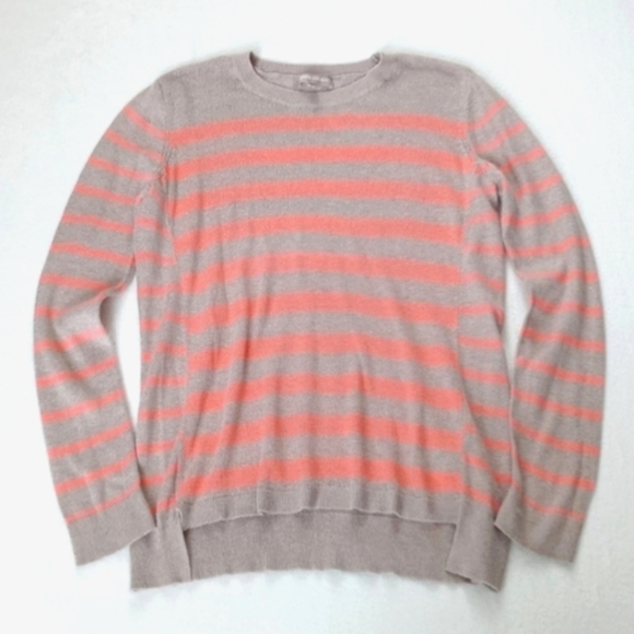 Banana Republic Soft Nylon Viscose Knit Orange Tan Stripe Long Sleeve Sweater M - Picture 6 of 11